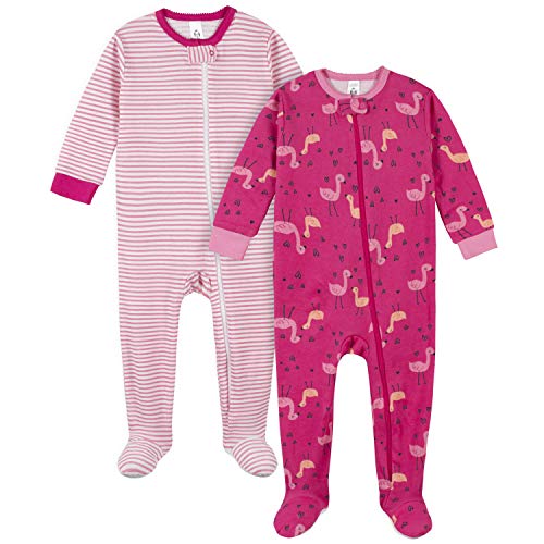 Gerber Baby Girls' 2-Pack Footed Pajamas, Pink Flamingo, 18 Months