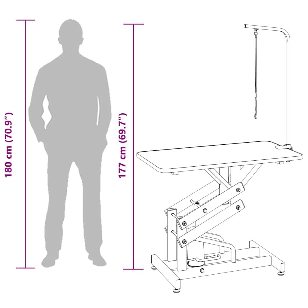 Mesa de recorte hidráulica para perros y gatos, plegable con superficie de goma antideslizante, horca ajustable, capacidad de carga de 60 kg, para el cuidado del pelo en casa y en el salón