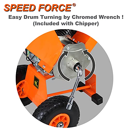 SPEED FORCE Self-Feed Wood Chipper Shredder 6.5 HP 208cc Gas Powered Wood Chipper EPA/CARB Certified (1 Set Extra Free Blade) - Thumbnail 3