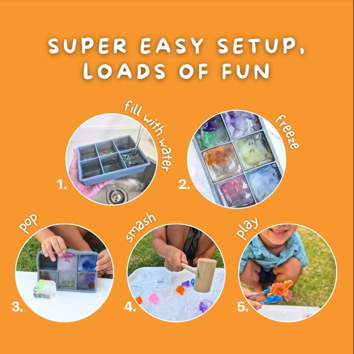 Image of Sensory Play for Kids!Incl. Ice Tray, Wooden Hammer,Toys & Tongs.Fine Motor Skills, Hand-Eye Coordination,Hammering & Pounding, Toy for 2 3 4 5 year old,Cause&Effect.Toddler Toy,Toddler games,Toy Gift