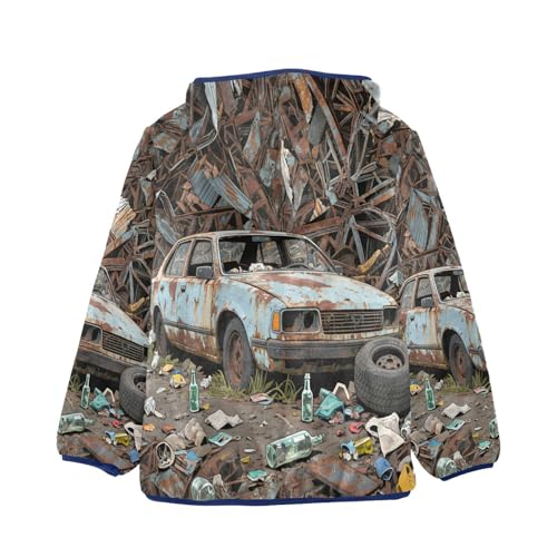 Abandoned Car Amidst Rusty Debris Toddler Fleece Jacket Girl Boys Hooded Fleece Jacket Coat Warm Outwear Zip-up 3-10T2