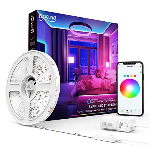 Smart LED Strip Lights Gosund Smart Tape Light Works with Alexa Google Home16.4ft, APP Control, Sync with Music, 5050 RGB Color Changing Lights for Bedroom, TV, Kitchen, Bar, Party (1pcs)