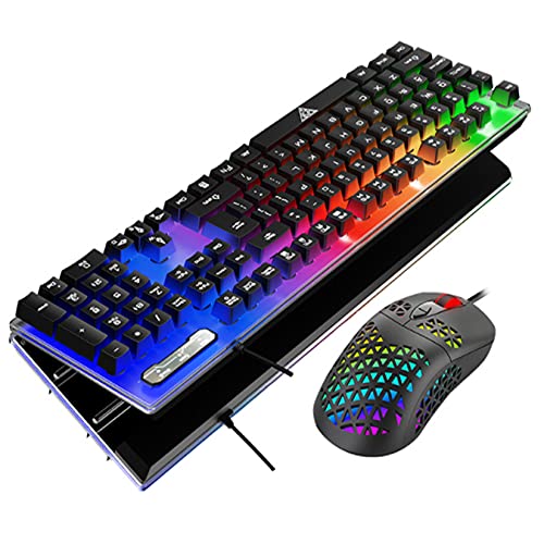 JIHJ Gamer Keyboard and Mouse Combo,Color Changing Keyboard and Mouse,USB Mechanical Keyboard and Mouse,Lighted Gaming Keyboad,Gaming Mouse Keyboard Set,Game Set Luminous Wired Keyboard
