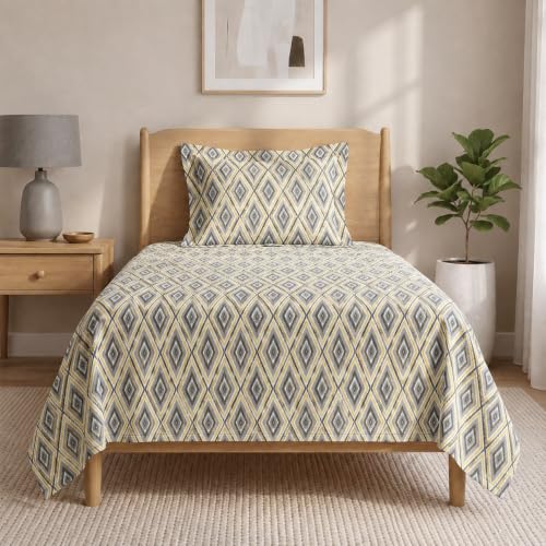 Image of LANE LINEN Symphony | 100% Cotton Sheet Set | Soft & Breathable Fabric | 2 Piece (1 Bedsheet + 1 Pillow Cover) | Single Bed Sheet Set - Obsidian Marquise