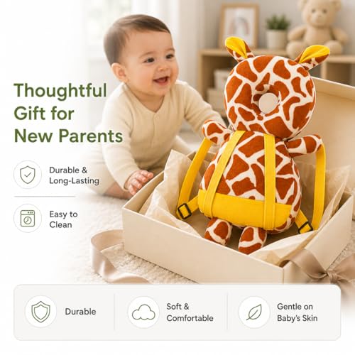 Image of GLUN Baby Head Protector Backpack, Pack of 1 Cute Giraffe Soft Cushioning, Adjustable Shoulder Belt, Head Protection Back for 6-18 Month Toddler Kids