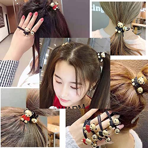 Qisogy Bear Tie Hair Rope Cartoon Band Cute Animal Bear Elastic Rubber Hair Tie Jewelry For Women And Girls Pill Son Head Horsetail Valentine’s Day Christmas(Black) #TOP3