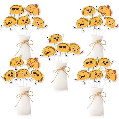 Wonmelody Taco Party Decorations Taco Table Decor Centerpiece Signs 24PCS for Kids Birthday or Taco Baby Shower Table Props for Fiesta or Cinco de Mayo Celebration