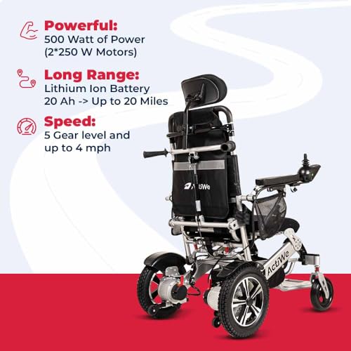 ActiWe WX9000 Electric Wheelchairs for Adults Reclining Foldable Electric Wheelchair All Terrain Motorized Wheelchair for Adults Portable Folding Power Wheel Chair, Silla de Ruedas Electrica -Silver - Thumbnail 4