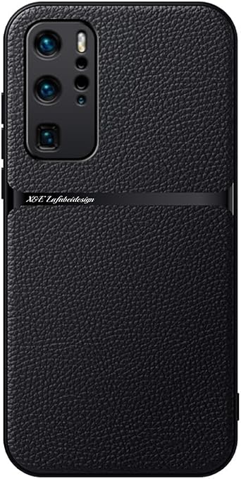 Kepuch Case Compatible for Huawei P40 Pro - Litchi Grain Magnetic Holder Built-in Metal Plate Cover Bumper - Black