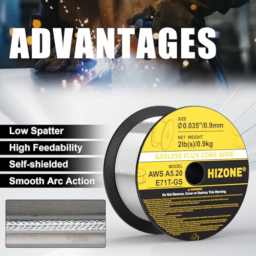 HIZONE 100A 110V Handheld Gasless Flux Core MIG Welder Machine & E71T-GS .035inch-2lb Flux Core MIG Welding Wire