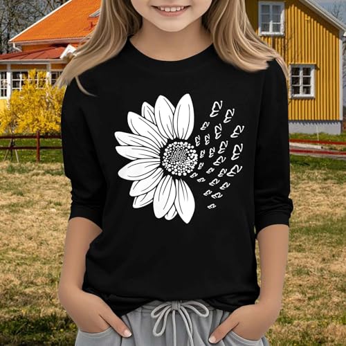 Kids Girls Tops Casual 3/4 Sleeve Shirts Crew Neck Loose Casual Blouses Floral Print Tshirts Summer Basic Tops4