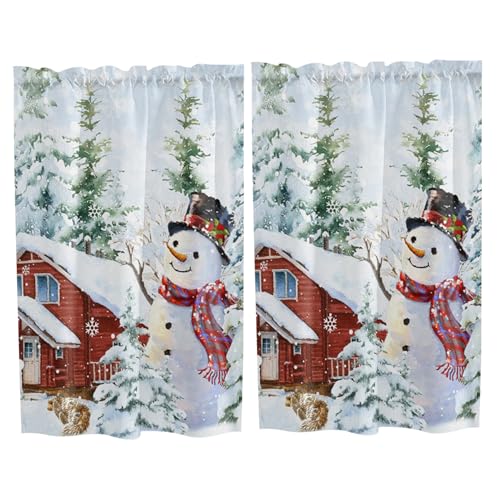 Muzrunq Cortinas de Cocina navideña 27.5x36 '' Cortinas de Ducha de Navidad Semi Shading con impresión de muñecas de Nieve Blanca 2 Piezas/Set fácil configuración fácil para Sala de Estar Dormitorio