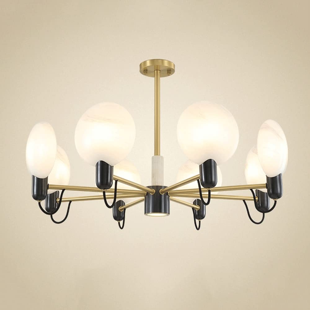 SYAXVOM American Luxury All Brass Chandeliers, Faux Marble Lampshade Modern Light Ceiling Light, Living Room Bedroom Dining Chandelier Fixture, G9 Base