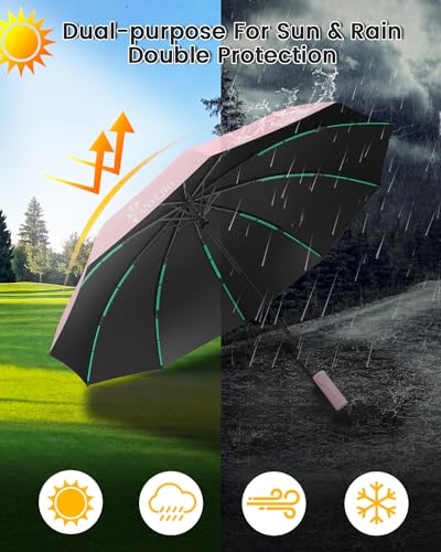 Image of ANYCHO Umbrella 3 Fold - Automatic Umbrella for Women and Men -Folding Umbrella with 50 Sturdy Ribs - UV Protect 3 Fold Umbrella for Women