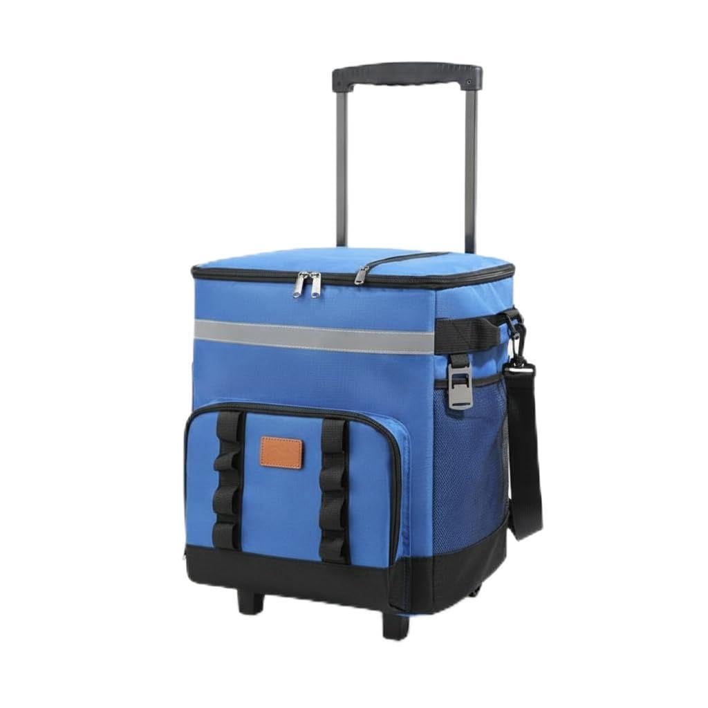perfk Borsa Termica Trasportabile con Capacità Ampia Ruote Robuste E Manico Retrattile Tessuto Oxford Resistente All'uso Esterno Adatta a Picnic Campeggio Spesa Consegna Alimenti Spiaggia, Blu, Blu