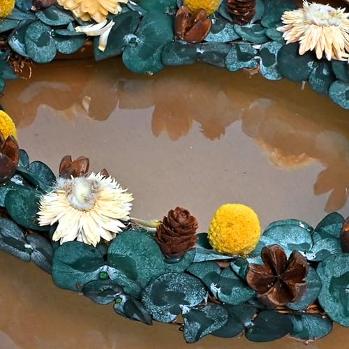 Image of Cortina Artificial Wall Flower Circle Bouquet | Aesthetic Room Decor, Home Decor, Living Room Decor & Bedroom Decor | Great for Christmas Gifting - Blue - 13x8x34 CM