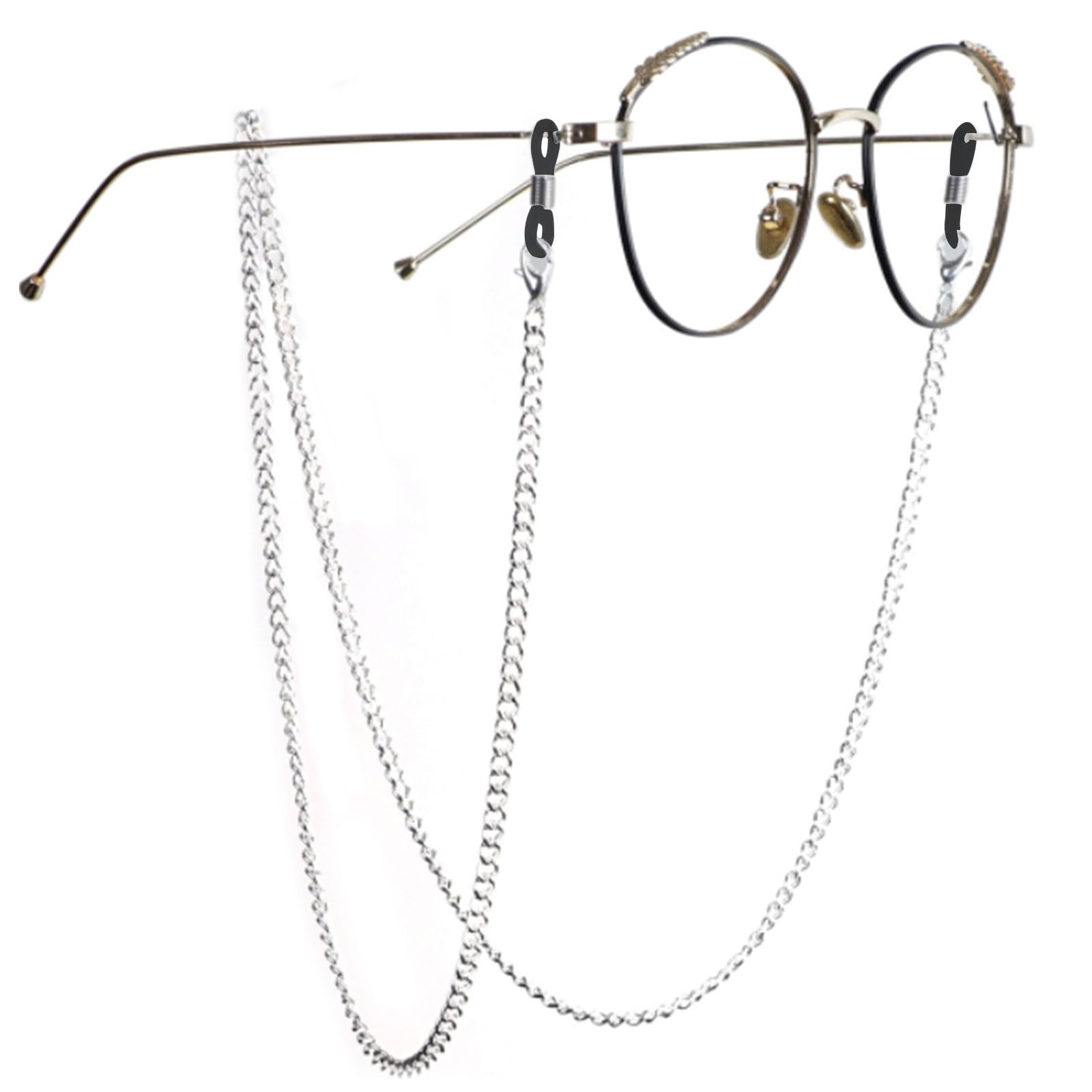 SLIVERBA Gafas De Cadena Para Las SeñOras, SeñOras Elegante Cadena De Gafas, Titular De La Correa Alrededor Del Cuello SeñOras Sol Gafas De Lectura Cadena Colgante MáScara Facial CordóN Collar De Plata
