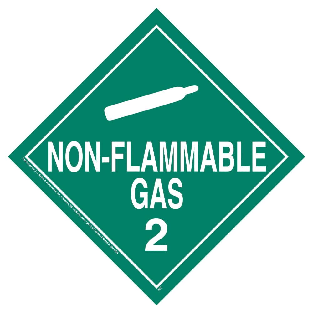 Division 2.2 Non-Flammable Gas Placard, Worded, 10.75" x 10.75" Removable Self Adhesive Economy Vinyl for Short-Term Applications, DOT Hazmat Compliant, 25 Pack, J. J. Keller & Associates, Inc.