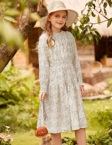 GRACE KARIN Girls Long Sleeve Fall Dress Floral High Waist Casual Midi Dresses with Pocket for 6-14 Years4