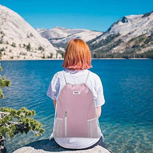 Wandf Drawstring Backpack Sports Gym Sackpack With Mesh Pockets Water Resistant String Bag For Women Men(Pink) #TOP5