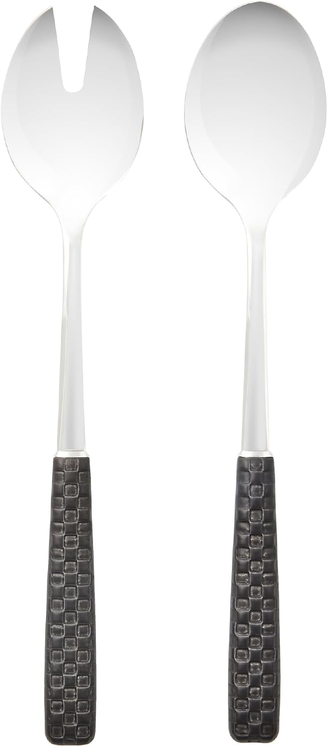 MACKENZIE-CHILDS Everyday Salad Serving Set, Stainless-Steel Salad Servers, Leather
