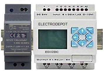 Smart PLC Programmable Mini Controller 24VDC, with 8 DC inputs, 4 Relay outputs, 365 Days Clock, Timers, Function Logic Software and Ladder Logic, Easy Ai Ready