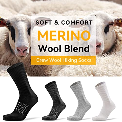 JSPA 4 Pack Men's Merino Wool Hiking Sport Socks Women's Crew Warm Thick Cushioned Outdoor Athletic Socks for Walking Running4