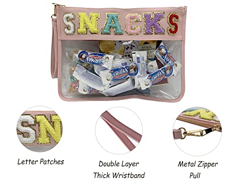 Image of Chenille Letter Clear Bag Purse Multi-purpose Transparent Waterproof Snacks Makeup Tote Bag with Wrist Strap