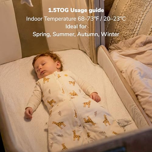 Image of Momcozy Sleep Sack for Baby 6-12 Months, 1.5 TOG Baby Wearable Blanket with Supportive Plush Filling, Two-Way Zipper for Easy Diaper Changes, Snap-Fit Design for Growing Babies, Medium, Giraffe