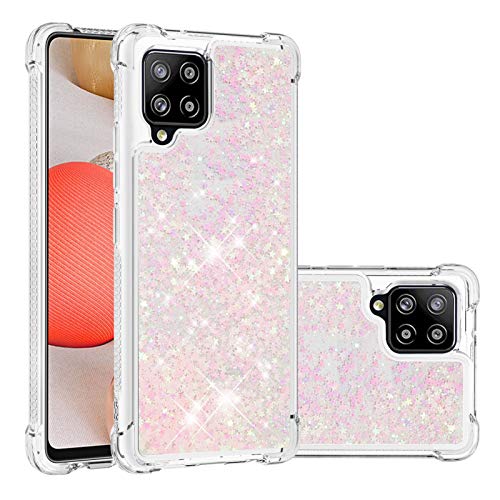 Transparent Liquid Case für Galaxy A42 5G Silver, Gel Silicone Phone Case Glitter Floating Liquid Cover Ultra Slim Bumper Case Sparkly Back Case Resistant Hard Compatible with Samsung Galaxy A42 5G