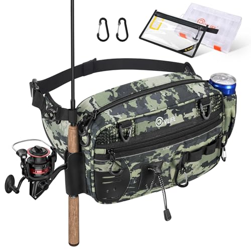 CVLIFE Fishing Tackle Bag Waist Pack with Rod Holder Water Resistant Fanny Pack Includes 3600 Tackle Box Waterproof Pouch & Carabiners Convertible Sling Bag with Net Holster for Gear