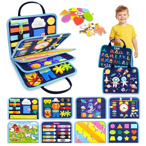 D & M GOODS Busy Book for 3+ year old A Complete Busy Board for 3 year old -08 Pages Blue Themed Montessori Busy Book for Birthday Gift | Toddler Busy Book | Baby Busy Board for 3 4 5 Year Old