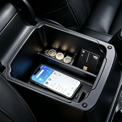 Autorder Center Console Organizer for 2022-2026 Volkswagen Taos/ 2018-2024 VW Tiguan Taos/Tiguan Interior Accessories Armrest Storage Box Secondary Insert Tray with Non-Slip Silicone Mats