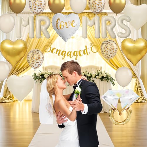 Image of Sand White Engagement Party Decorations, MR and MRS Balloons Decor, White