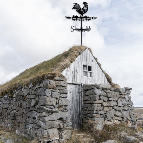 INFUNLY Schwarze Hahn-Wetterfahne, Küken-Windfahne, Rein Handgefertigt, Hahn-Eisen, Richtungsschild, Dachgarten, Außenbereich, Bauernhaus-Dekoration, 35 cm x 27 cm