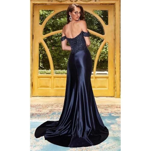 Off The Shoulder Mermaid Prom Dress Long Sparkly Lace Appliqued Corset Formal Evening Party Gowns for Teens3