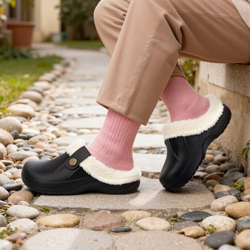 Image of ChayChax Women and Men Fur Lined Clogs Memory Foam Warm Fuzzy Slippers Winter Waterproof Indoor Outdoor Slipper