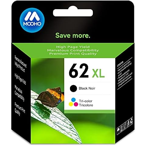 62 XL Remanufactured for HP62 HP 62XL HP 62 Ink Cartridges Twin Pack for HP ENVY 5540 5640 5544 5546 5644 7640 5542 5547 5646 5642 HP OfficeJet 200 250 5740 5742 5744 Printer(1 Black, 1 Tri-color) Cover