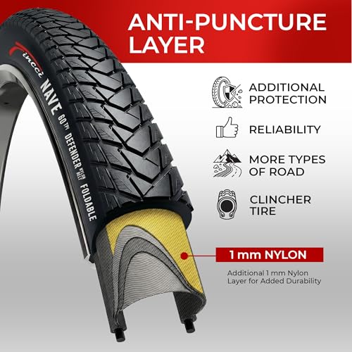 Fincci Gravel 700x35c Bike Tire with 2X Inner Tubes – Pair Foldable 700c Bike Tires, 37-622 with Nylon Puncture Protection 1mm – for Electric, Road, Folding, Hybrid Bikes, 60 TPI