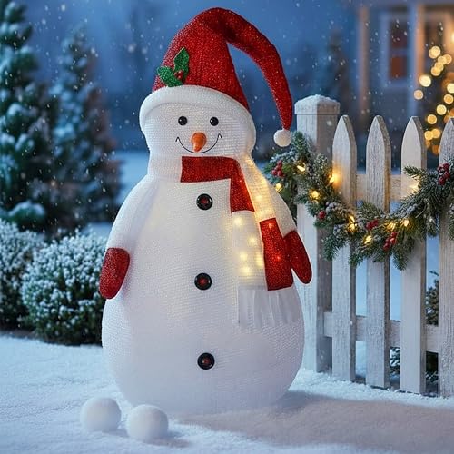 XXL LED Stoff Schneemann für Außen mit Timer - 140 cm - Beleuchtete...