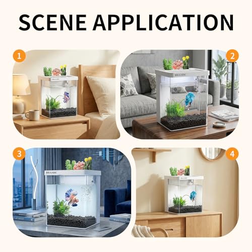 Image of Small Fish Tank Aquarium kit 1.5 Gallon Betta Fish Tank with Silent Water Pump Filter LED Light,Fish Bowl (White)