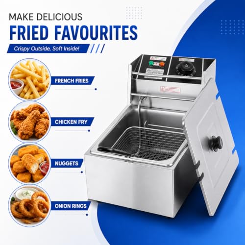 Image of Modern India Kitchenware 6 Litre Electric Deep Fryer, Stainless Steel Commercial Kitchen Appliance with Temperature Control