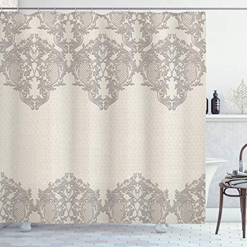ABAKUHAUS Taupe Shower Curtain, Lace Like Framework Borders with Details Delicate Intricate Retro Dated Print