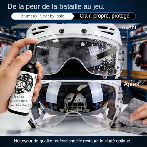 Spray anti-buée hockey stop visière opaque pour athlètes et sportifs