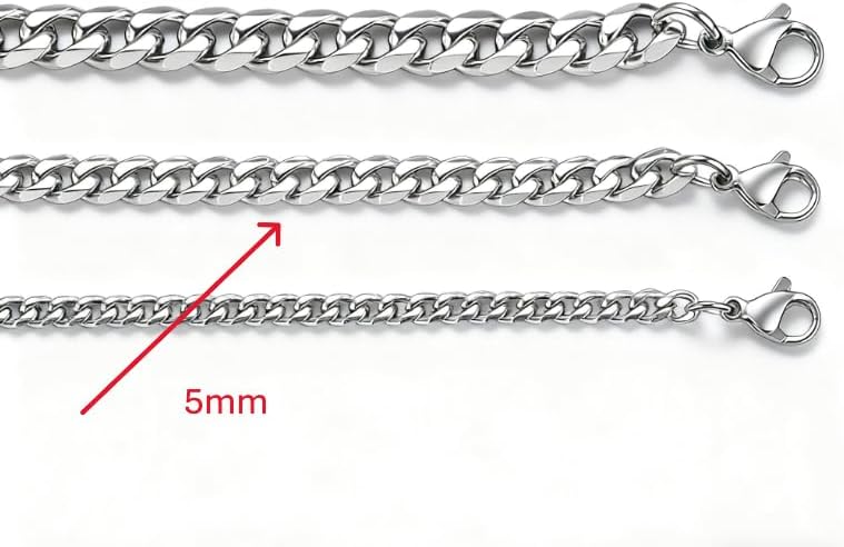 Stainless Steel Cuban Link Chain Necklace, Silver Curb Chain, 5mm x 20 Inches - Image 2