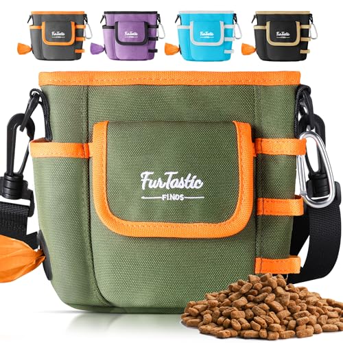 FurtasticFinds Dog Treat Pouch with Quick-Release Magnetic Closure, 3-Way Wear Treat Bags, 900D Waterproof Fabric, 4 Storage Spaces, Treat Pouch for Pet Training Walking (Green)