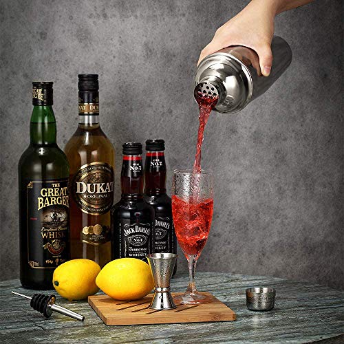 Cocktail Shaker Set for Professional Bartender and Home Bar including 24oz Martini Shaker, Measuring Jigger, Muddler, Mixing Spoon, 2 Liquor Pourers, 4 Drinking Straws & 1 Brush - Thumbnail 6