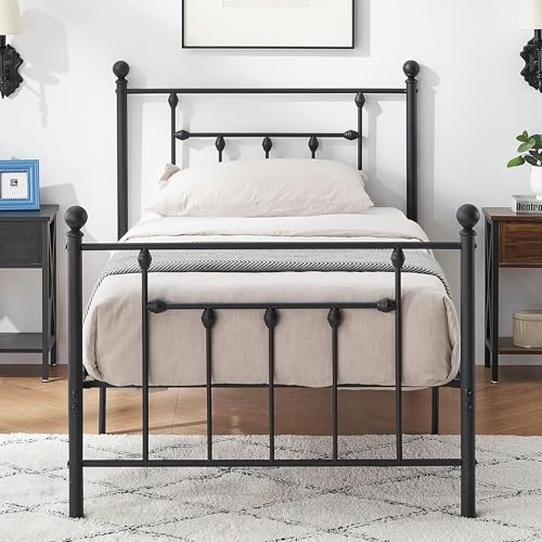 VECELO Metallbett 90 x 200 cm Bettrahmen mit Lattenrost und Hohem Kopfteil, Modern Gästebett Jugendbett, Einfacher Aufbau für Schlafzimmer Gästezimmer, Schwarz VECELO Metallbett 90 x 200 cm Bettrahmen mit Lattenrost und Hohem Kopfteil, Modern Gästebett Jugendbett, Einfacher Aufbau für Schlafzimmer Gästezimmer, Schwarz