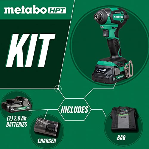 Metabo Hpt 18V Multivolt™ Impact Driver Kit | 2-2.0 Ah 18V Batteries | 1,549 In-Lbs Torque | Brushless Motor | Compact Size & Weight | Lifetime Tool Warranty | Wh18Dex #TOP2