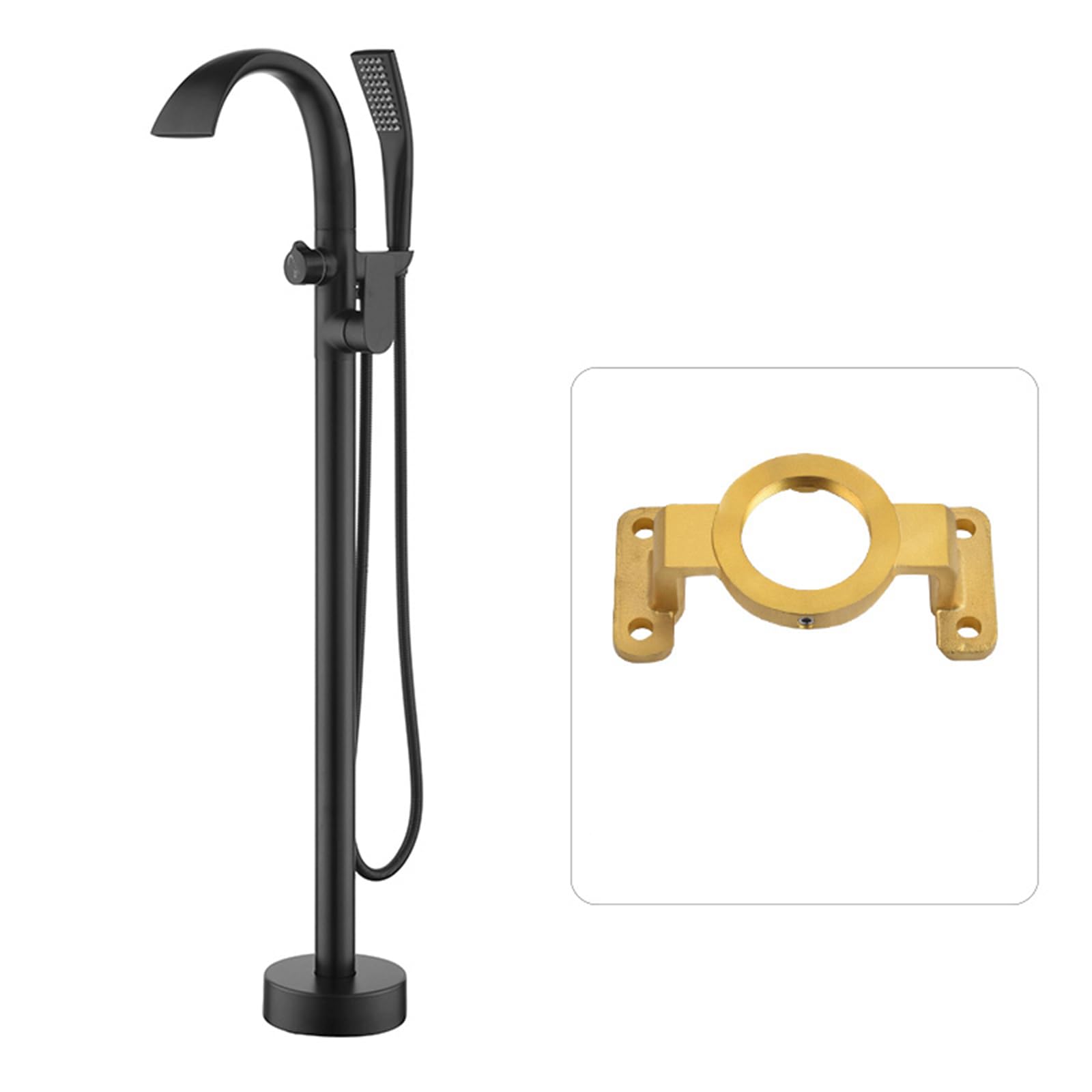 HADECOLL Freestanding Bath Taps Floor Mounted Waterfall Hot And Cold Brass With Shower Floorstanding Bath Tap, Black,Black